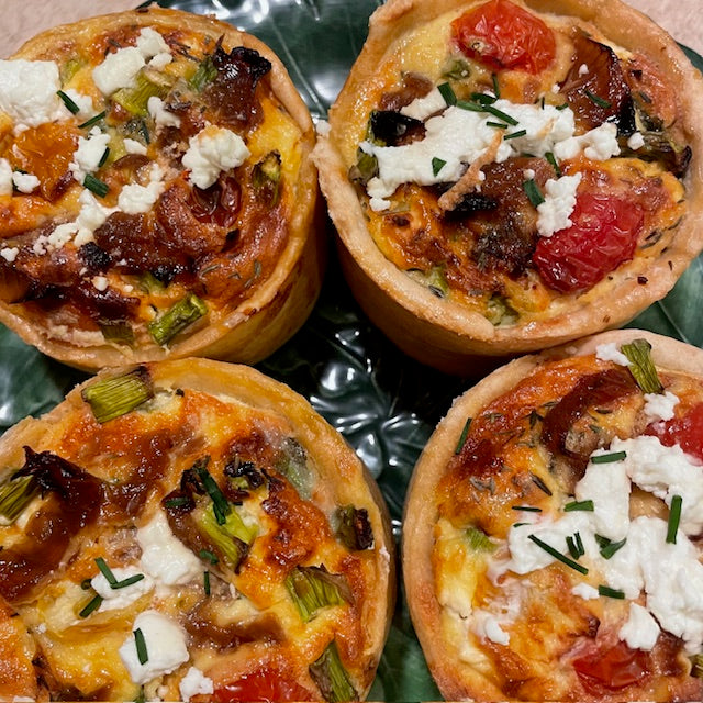 Asparagus, Tomato, Caramelized Onion, Goat Cheese Quiche